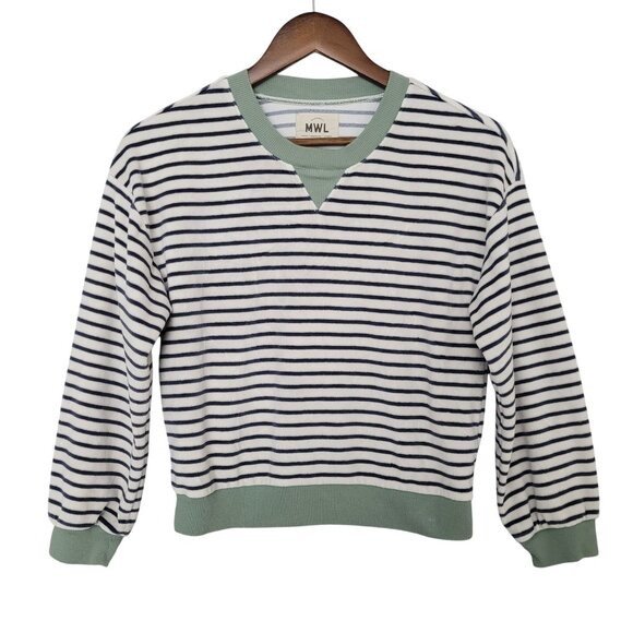 Madewell MWL Velour Crewneck Sweatshirt in Stripe Womens Size XS Soft Comfy - Picture 1 of 5